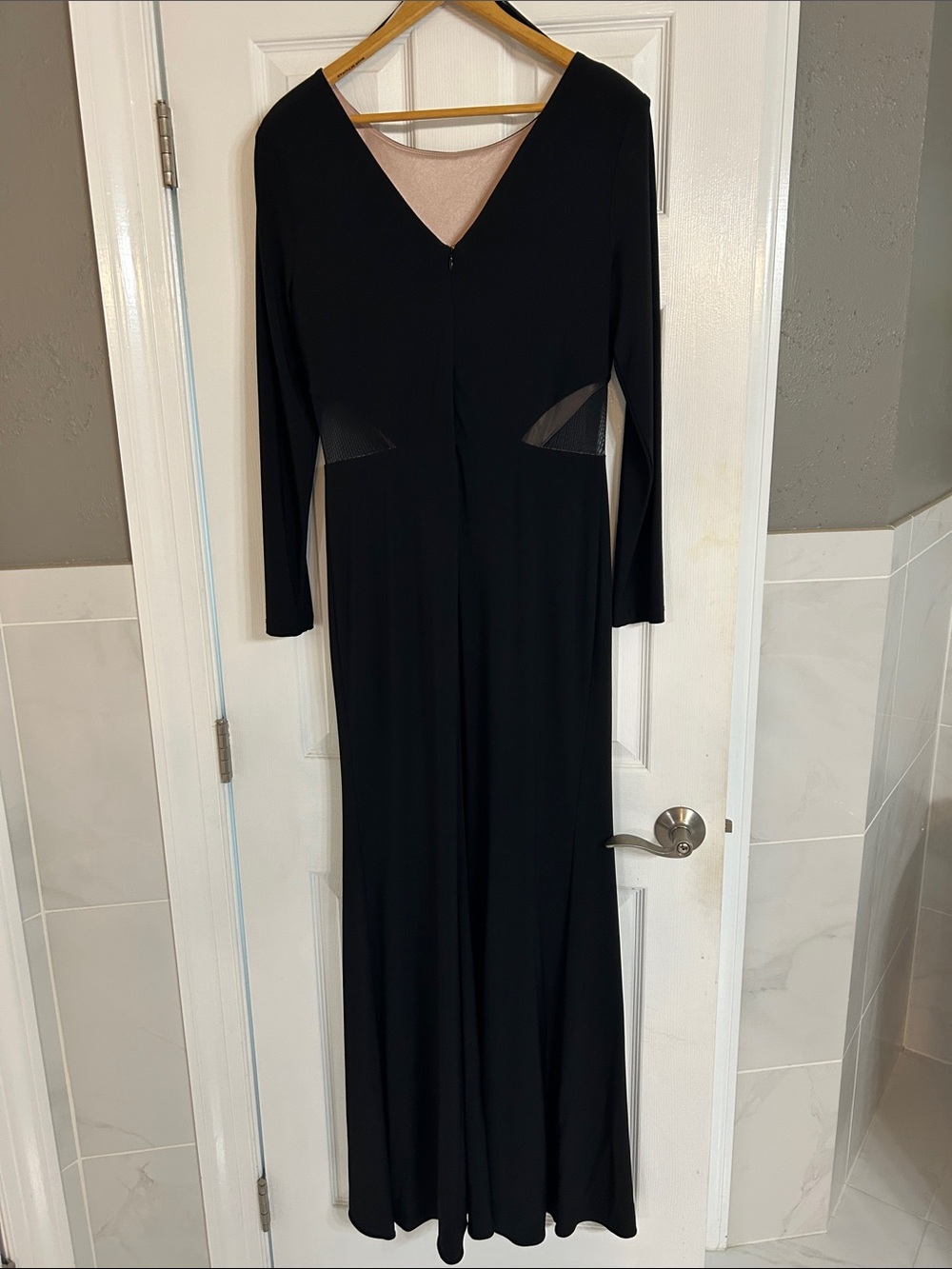 Xscape Black Long-Sleeve Evening Gown with Side Cutouts and Slit - Picture 4 of 6